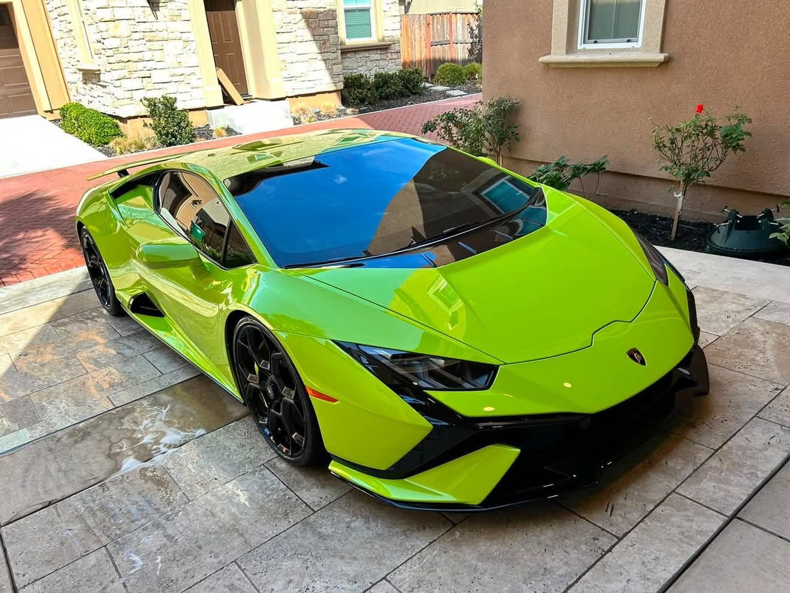 Green Lamborghini after an exterior detail